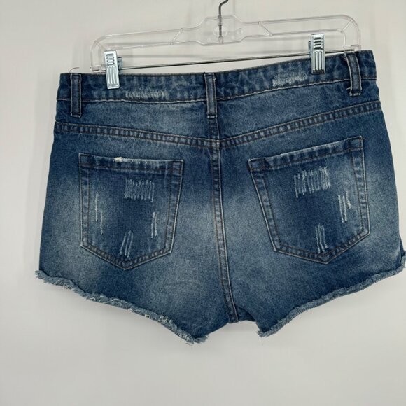 Forever 21 Women's Distressed Denim Shorts Lace Overlay size 30 jean - Picture 7 of 8